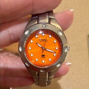 Fossil Stainless Steel Watch with Bright Orange Dial